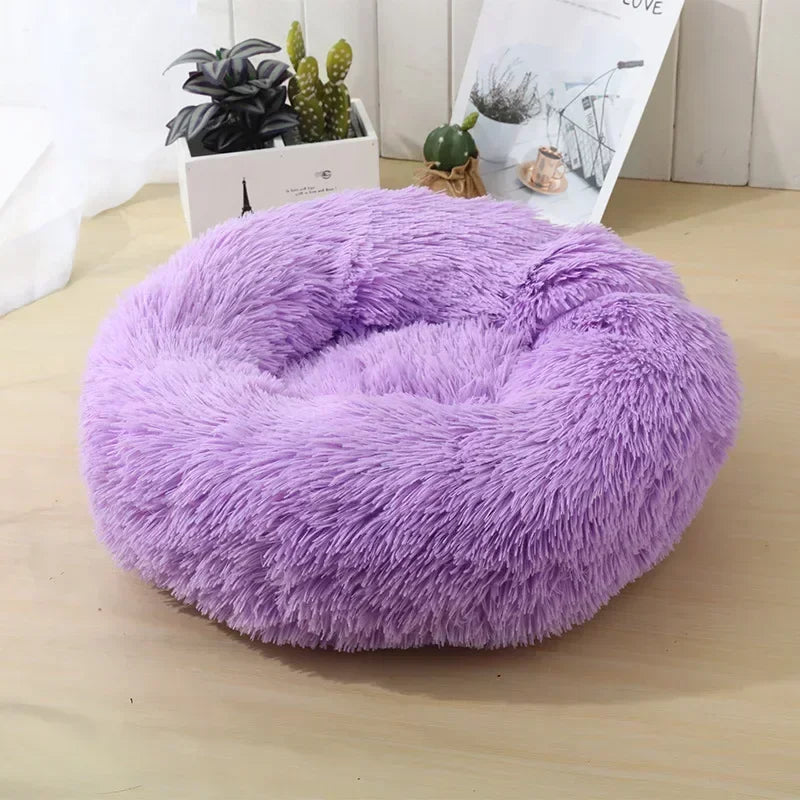 Round Plush Pet Bed – Self-Warming Soft Cushion for Cats & Dogs