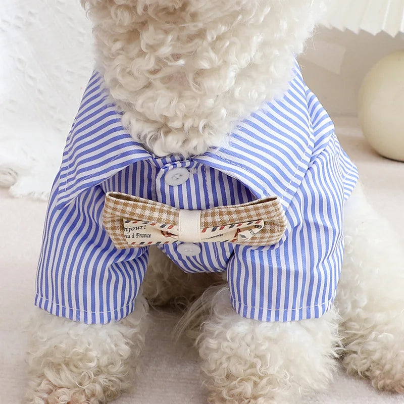 Bowknot Striped Dog Shirt – Summer Fashion for Small Dogs