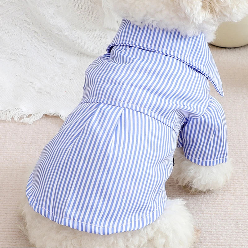 Bowknot Striped Dog Shirt – Summer Fashion for Small Dogs