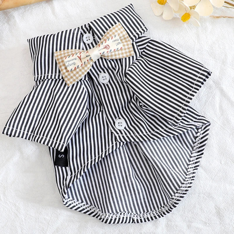 Bowknot Striped Dog Shirt – Summer Fashion for Small Dogs