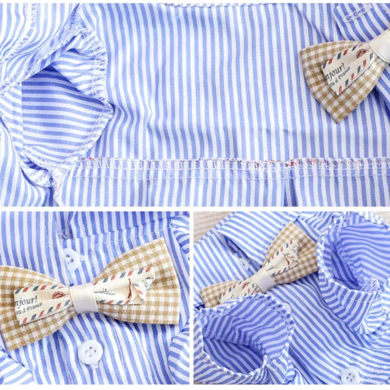 Bowknot Striped Dog Shirt – Summer Fashion for Small Dogs
