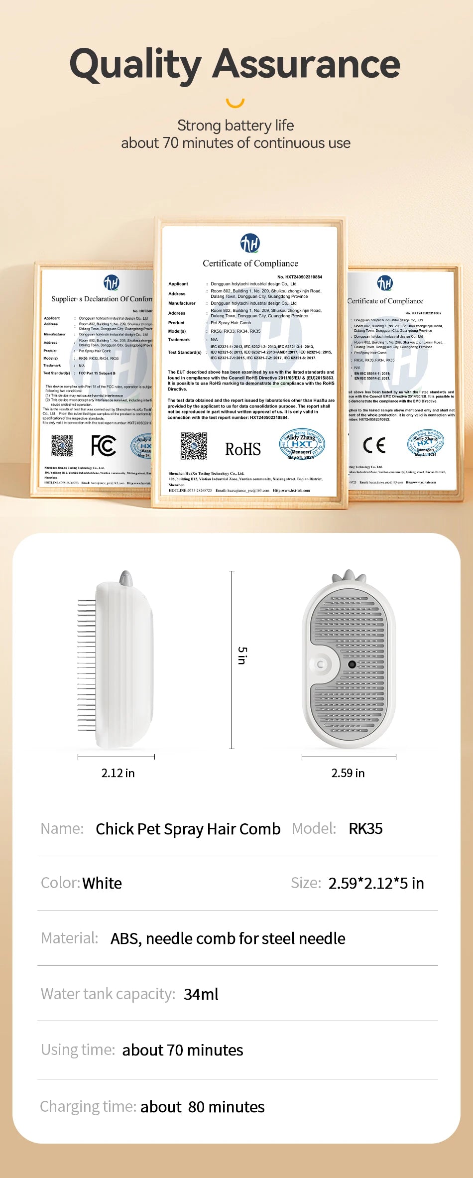 ROJECO Electric Pet Steam Comb – Cat & Dog Hair Removal