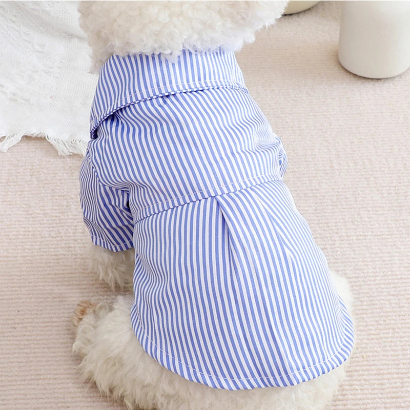 Bowknot Striped Dog Shirt – Summer Fashion for Small Dogs