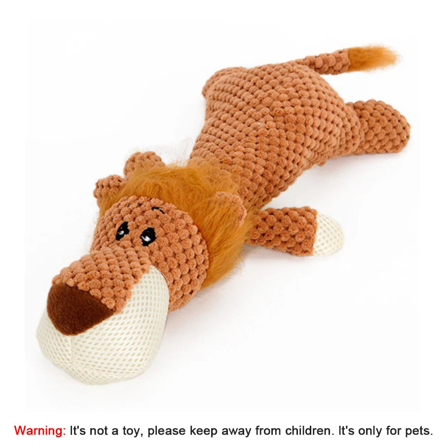 Bite-Resistant Plush Dog Toy – Squeaky Lion, Wolf & Elephant