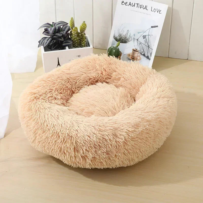 Round Plush Pet Bed – Self-Warming Soft Cushion for Cats & Dogs