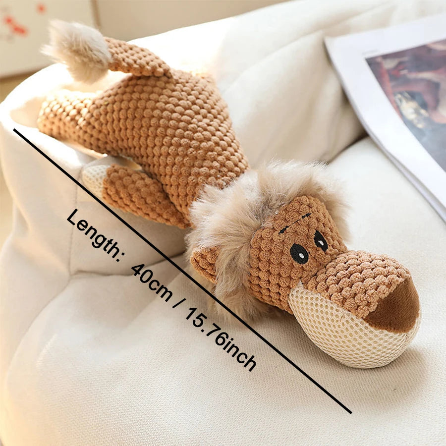 Bite-Resistant Plush Dog Toy – Squeaky Lion, Wolf & Elephant