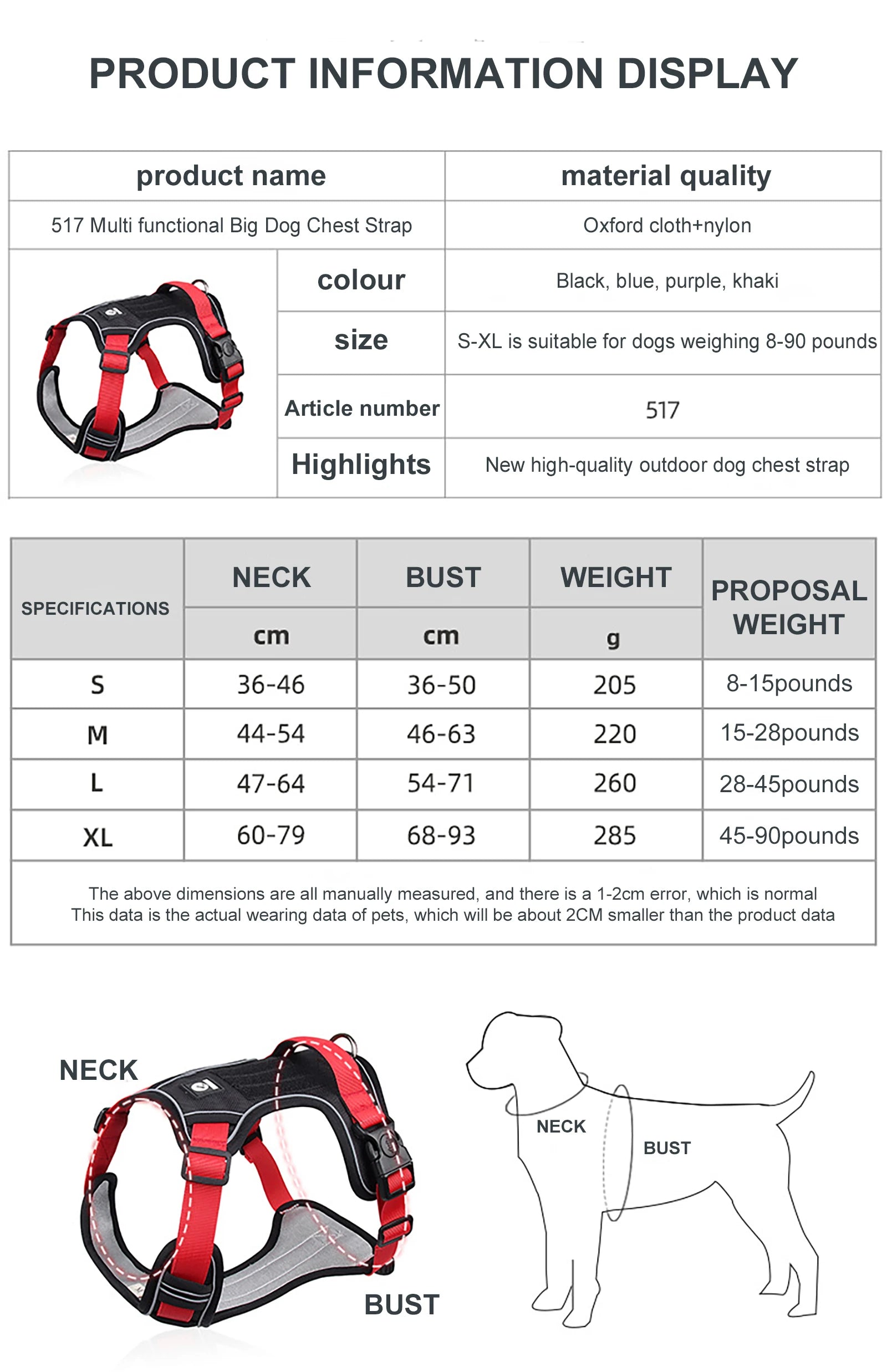 Reflective Tactical Dog Harness – Medium & Large Dogs