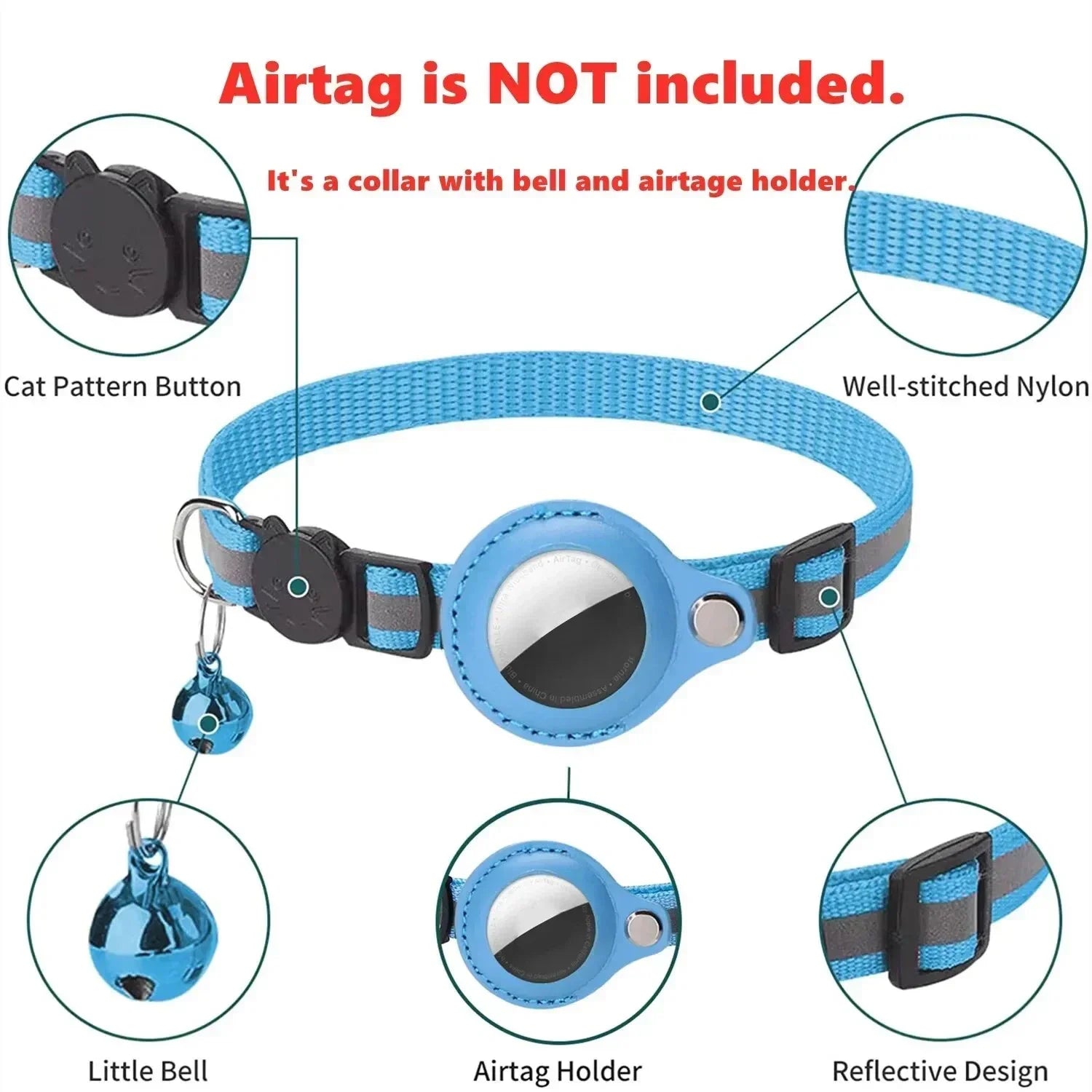 Anti-Lost Cat Collar – Airtag GPS Tracker Case with Bell