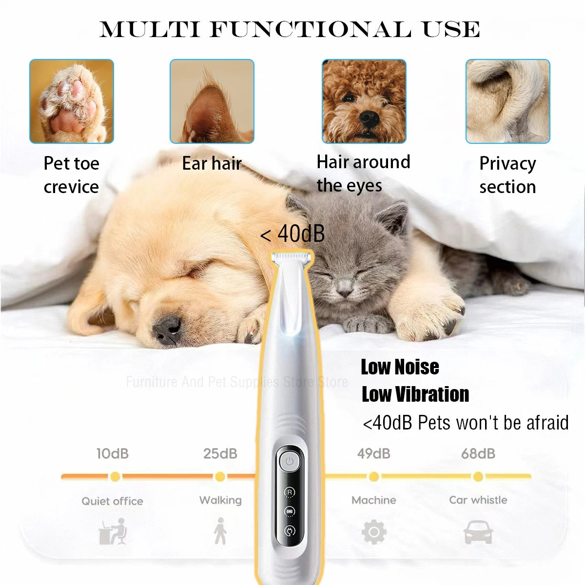 Waterproof Dog Paw Trimmer – LED Hair Clipper