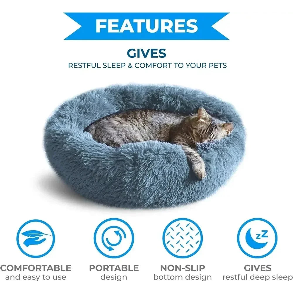 Round Plush Pet Bed – Self-Warming Soft Cushion for Cats & Dogs