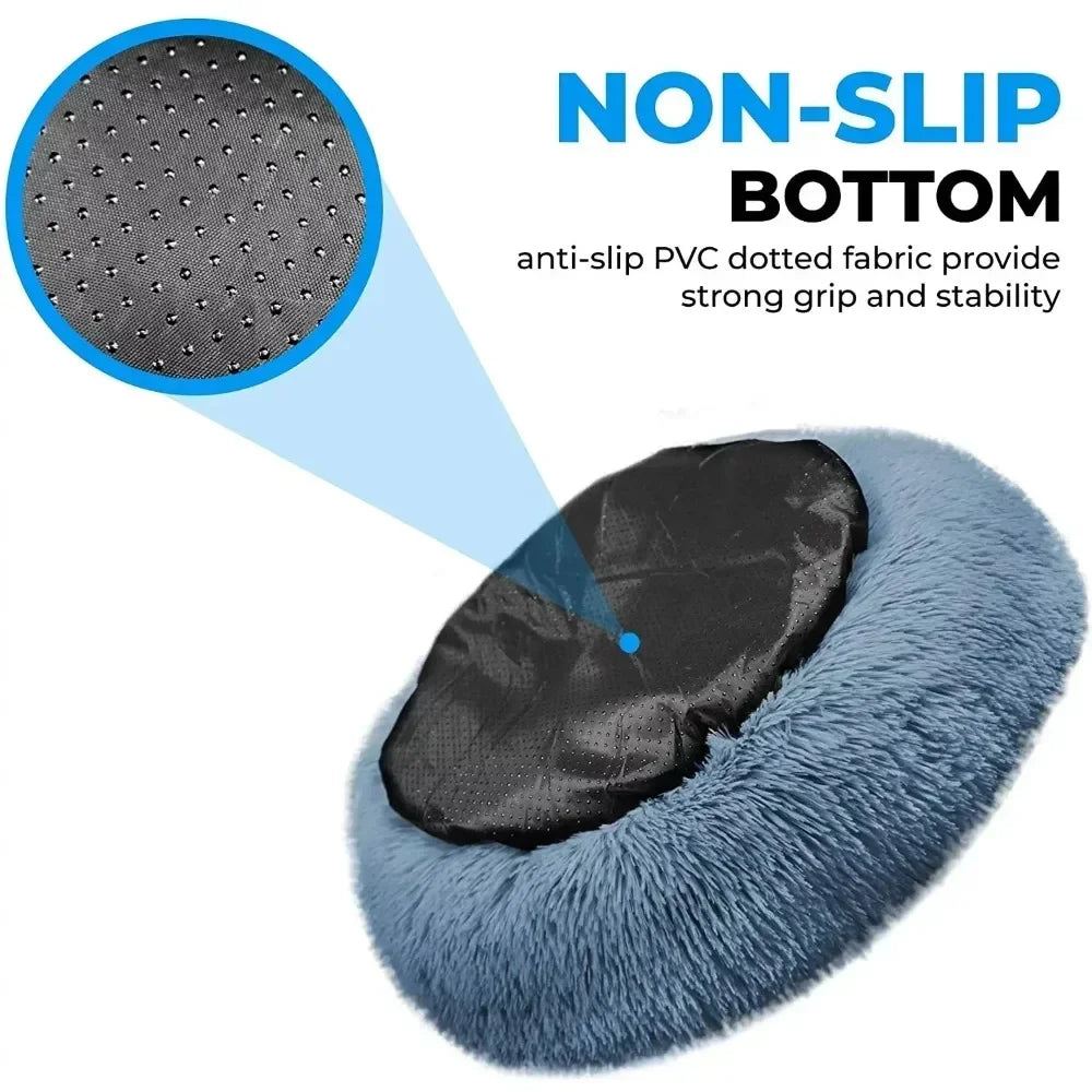Round Plush Pet Bed – Self-Warming Soft Cushion for Cats & Dogs