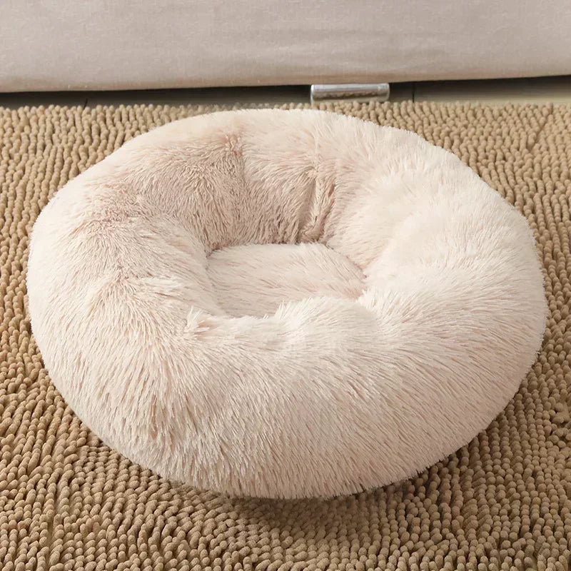 Round Plush Pet Bed – Self-Warming Soft Cushion for Cats & Dogs