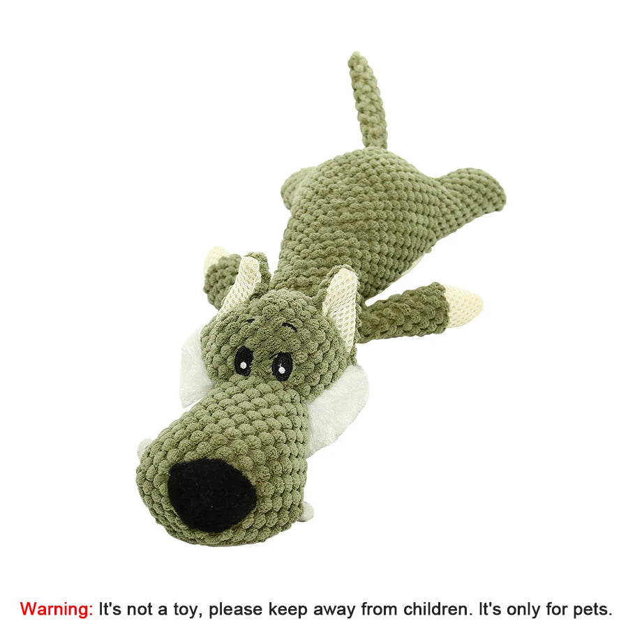 Bite-Resistant Plush Dog Toy – Squeaky Lion, Wolf & Elephant
