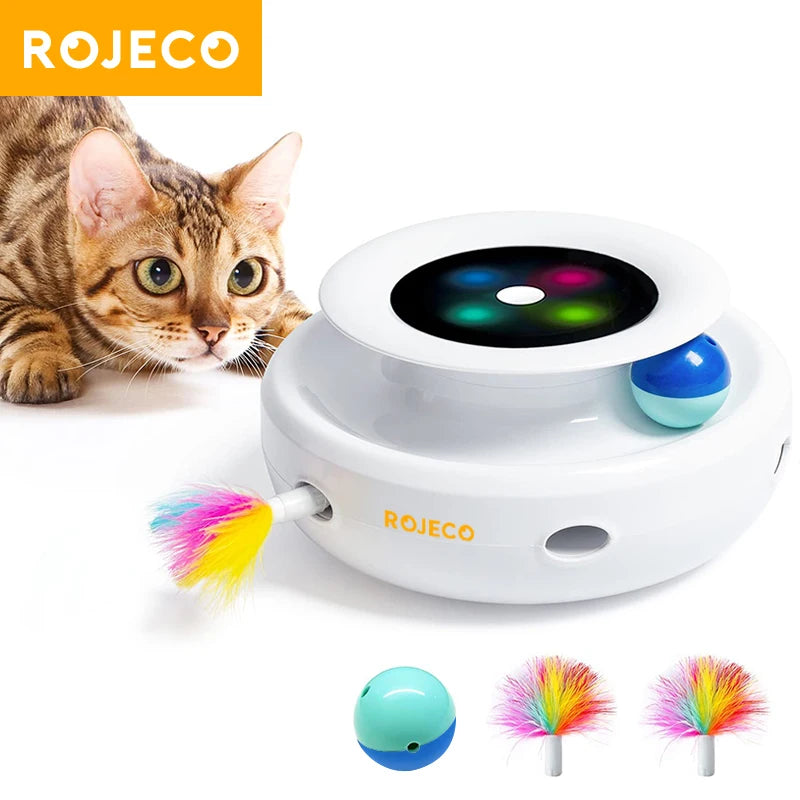ROJECO 2-in-1 Smart Cat Toy – Automatic Feather Ball