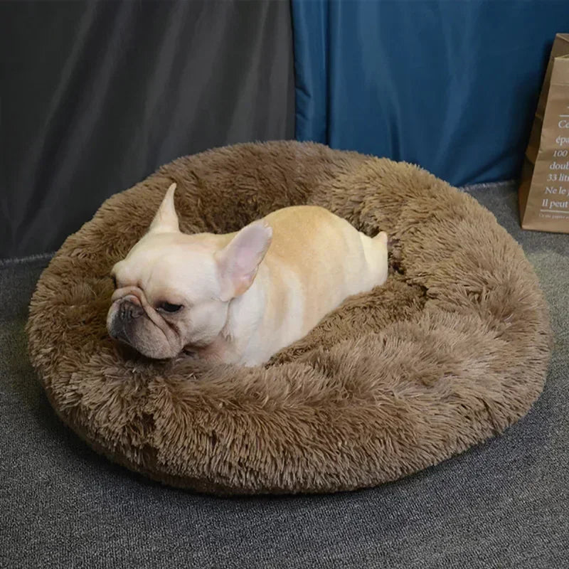 Round Plush Pet Bed – Self-Warming Soft Cushion for Cats & Dogs