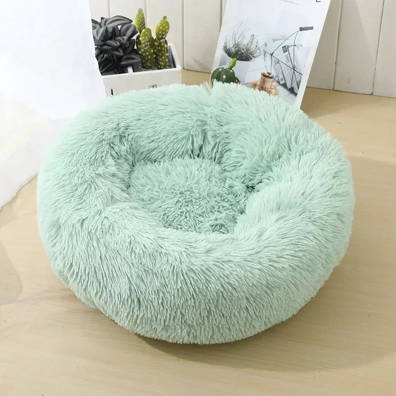 Round Plush Pet Bed – Self-Warming Soft Cushion for Cats & Dogs