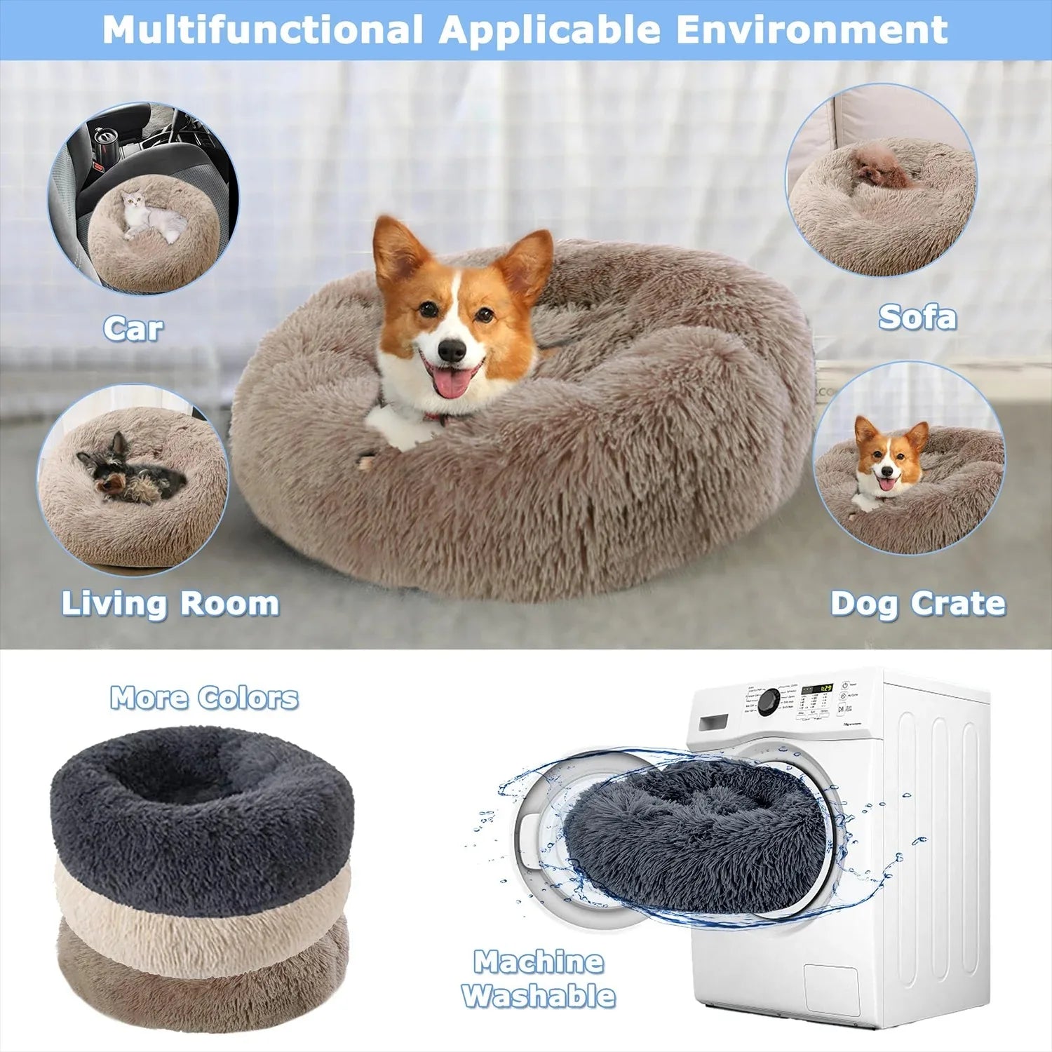 Round Plush Pet Bed – Warm Washable Cat & Dog Sofa