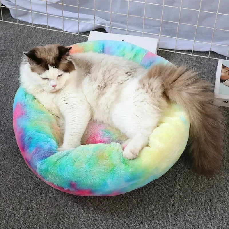 Round Plush Pet Bed – Self-Warming Soft Cushion for Cats & Dogs