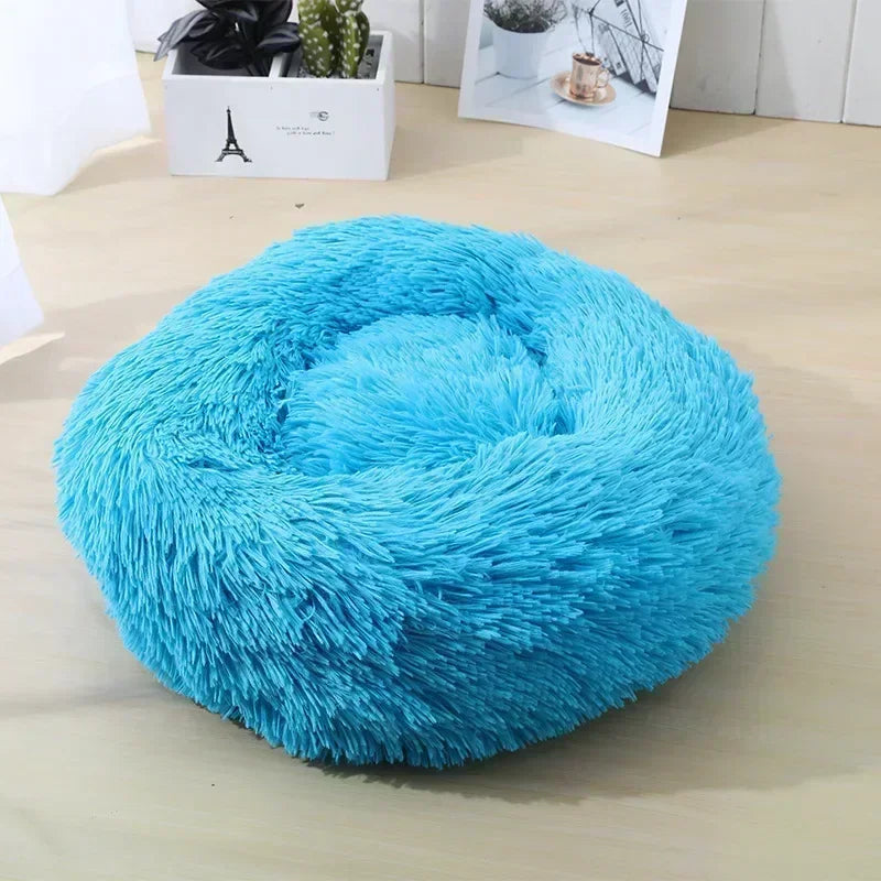 Round Plush Pet Bed – Self-Warming Soft Cushion for Cats & Dogs