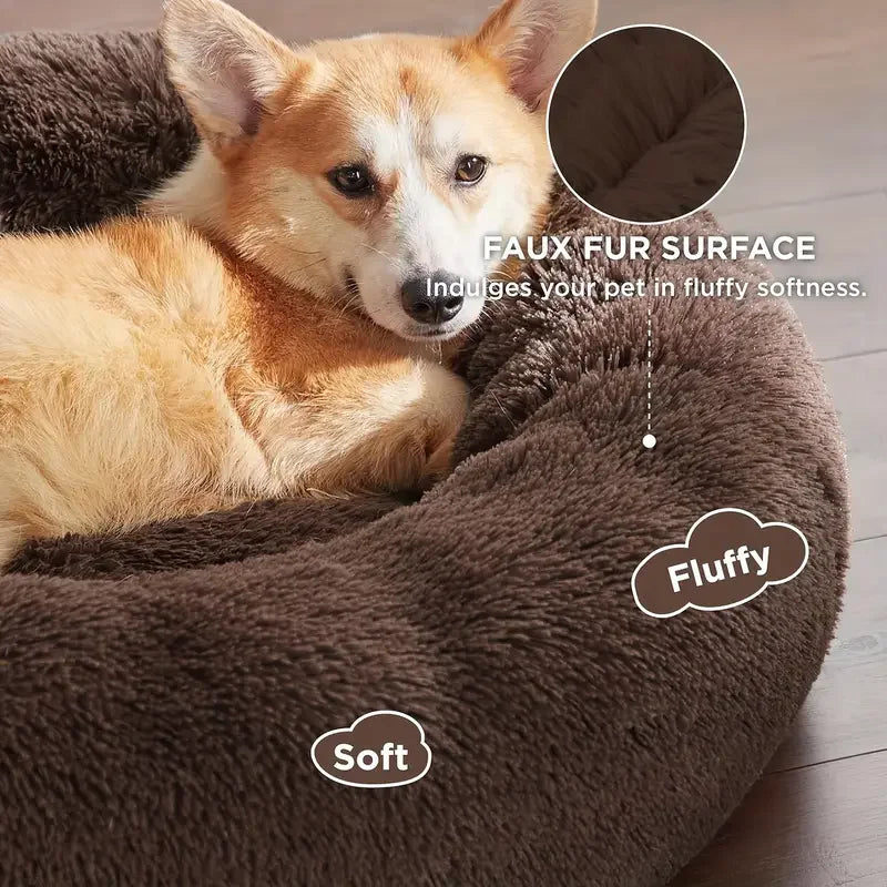 Round Plush Pet Bed – Warm Washable Cat & Dog Sofa