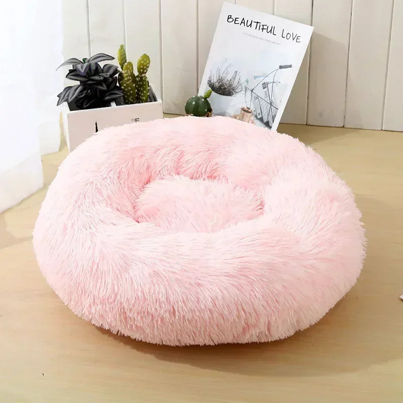 Round Plush Pet Bed – Self-Warming Soft Cushion for Cats & Dogs