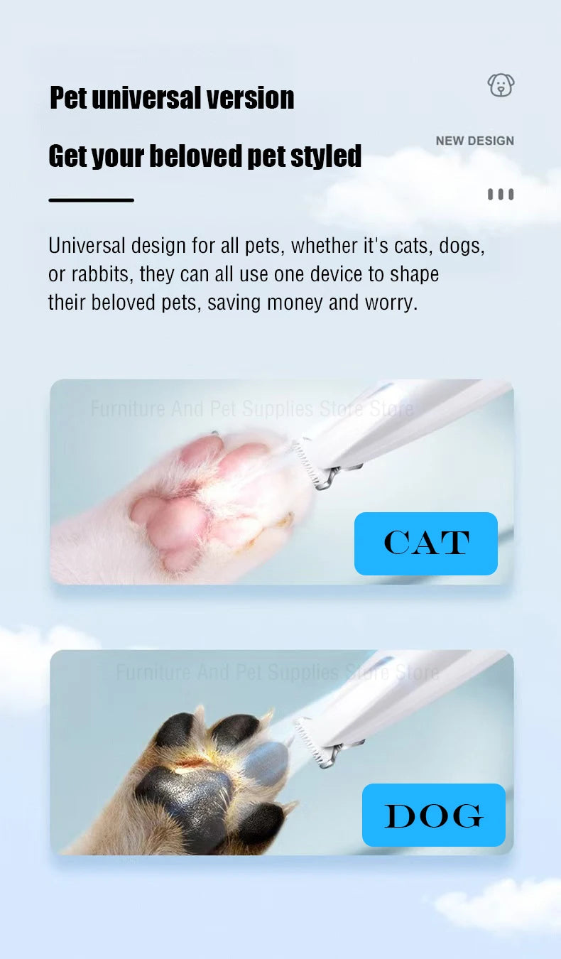 Waterproof Dog Paw Trimmer – LED Hair Clipper