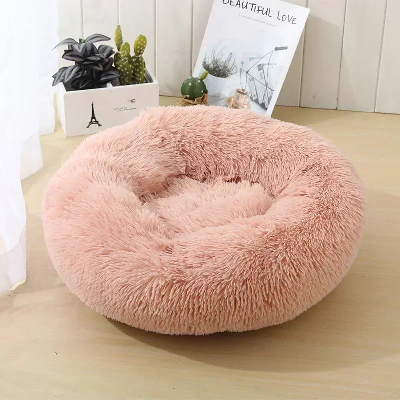 Round Plush Pet Bed – Self-Warming Soft Cushion for Cats & Dogs