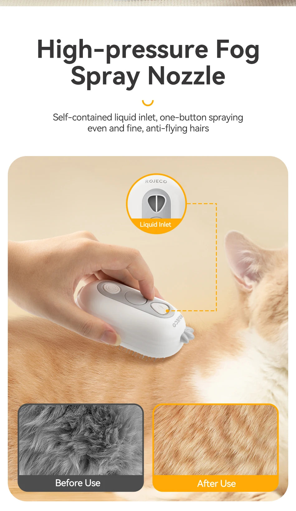 ROJECO Electric Pet Steam Comb – Cat & Dog Hair Removal