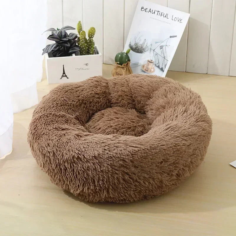 Round Plush Pet Bed – Self-Warming Soft Cushion for Cats & Dogs