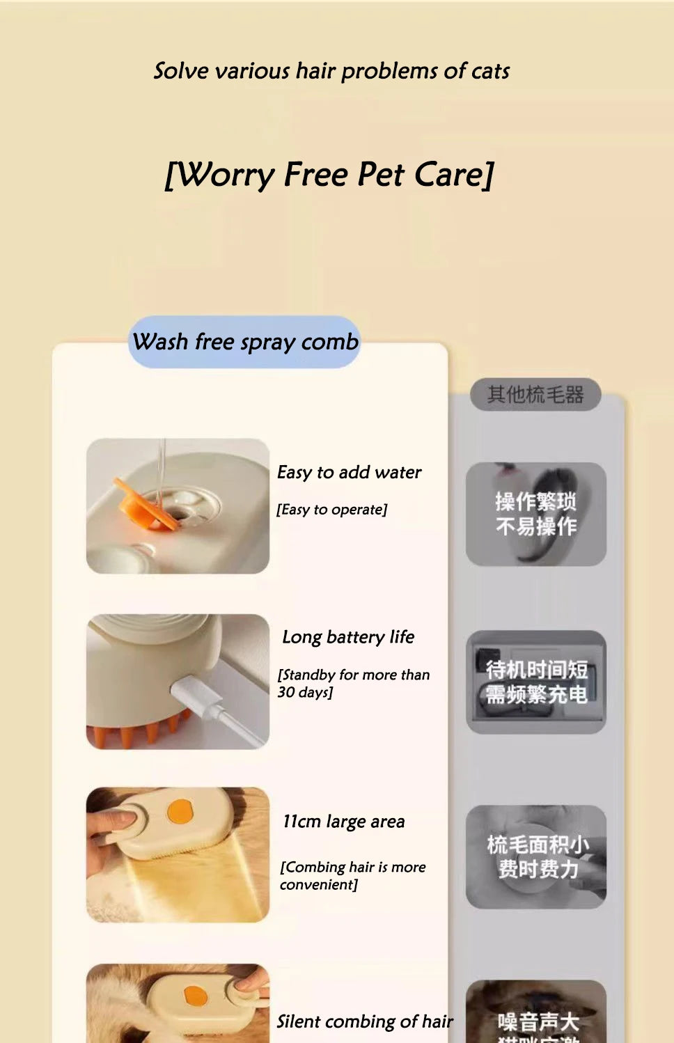 3-in-1 Pet Spray & Massage Brush – Cat & Dog Grooming Tool