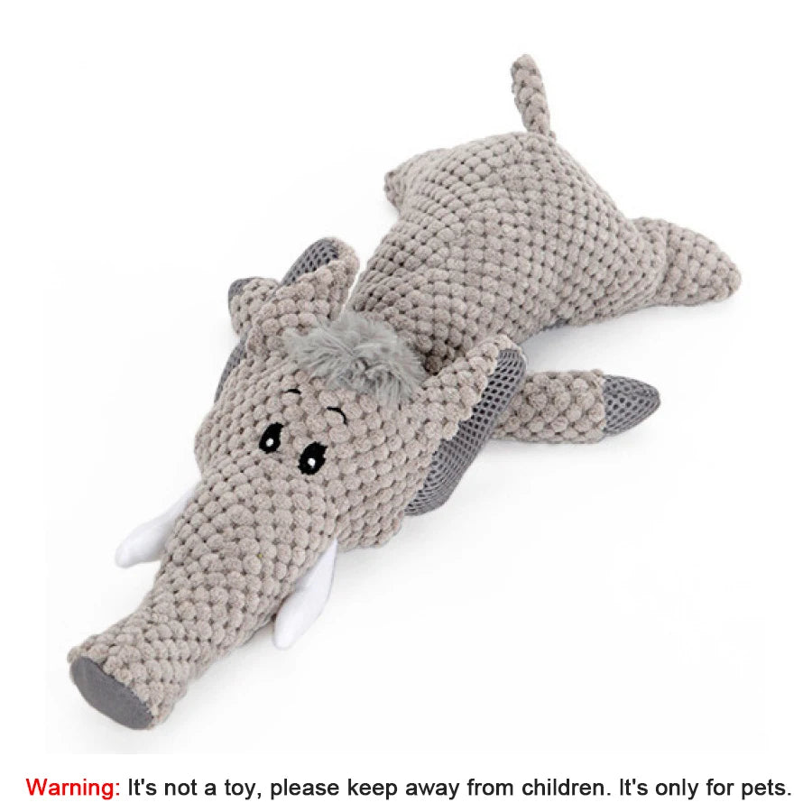 Bite-Resistant Plush Dog Toy – Squeaky Lion, Wolf & Elephant