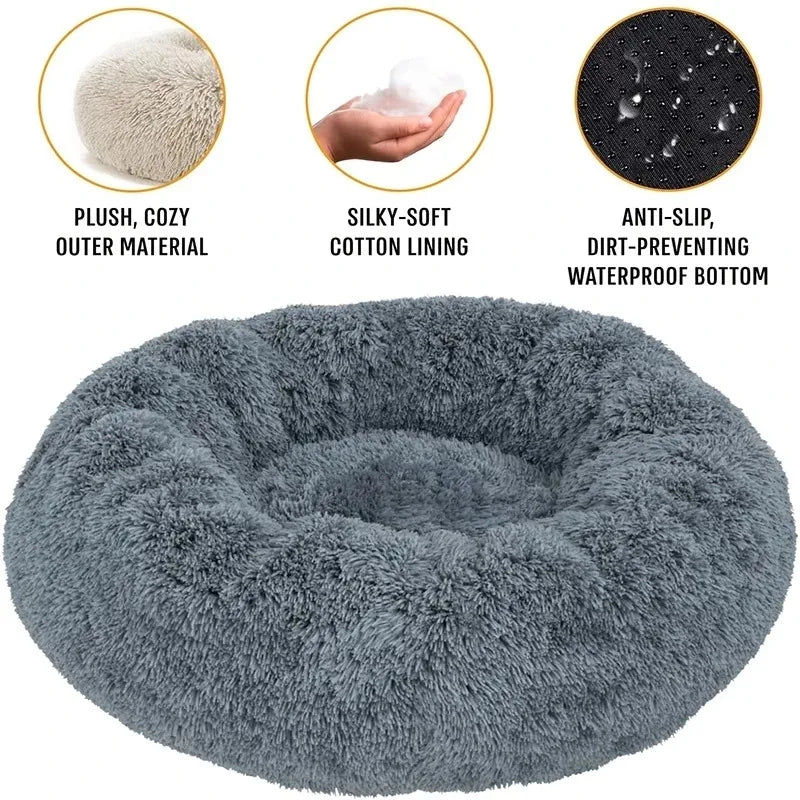 Round Plush Pet Bed – Warm Washable Cat & Dog Sofa