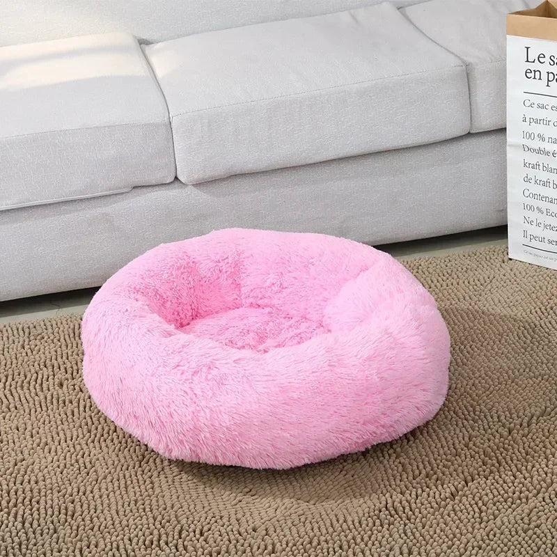 Round Plush Pet Bed – Self-Warming Soft Cushion for Cats & Dogs