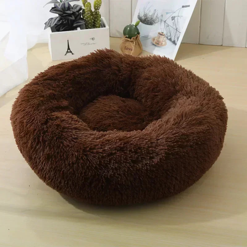 Round Plush Pet Bed – Self-Warming Soft Cushion for Cats & Dogs