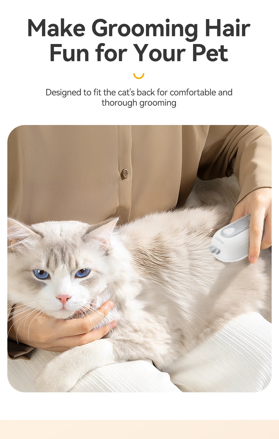 ROJECO Electric Pet Steam Comb – Cat & Dog Hair Removal