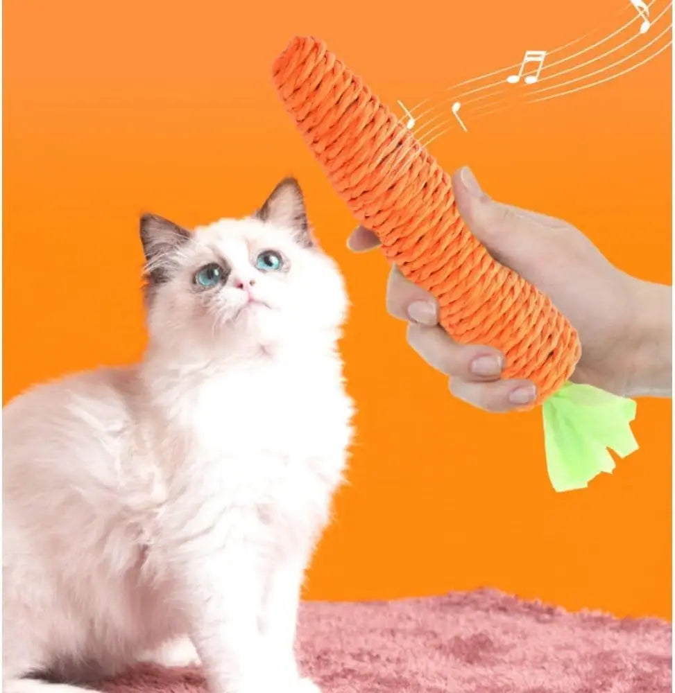 Cat Teething & Play Toy – Carrot Teaser Stick
