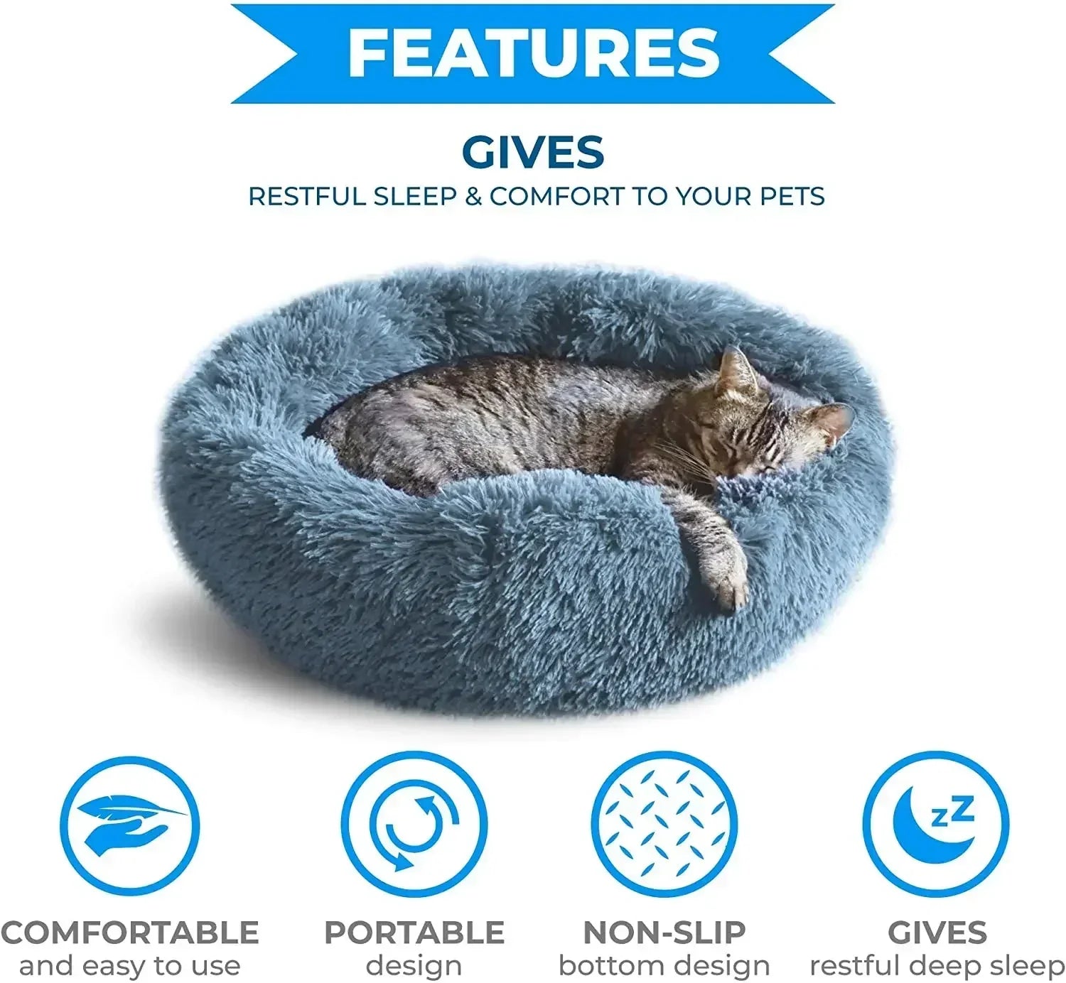Round Plush Pet Bed – Self-Warming Soft Cushion for Cats & Dogs