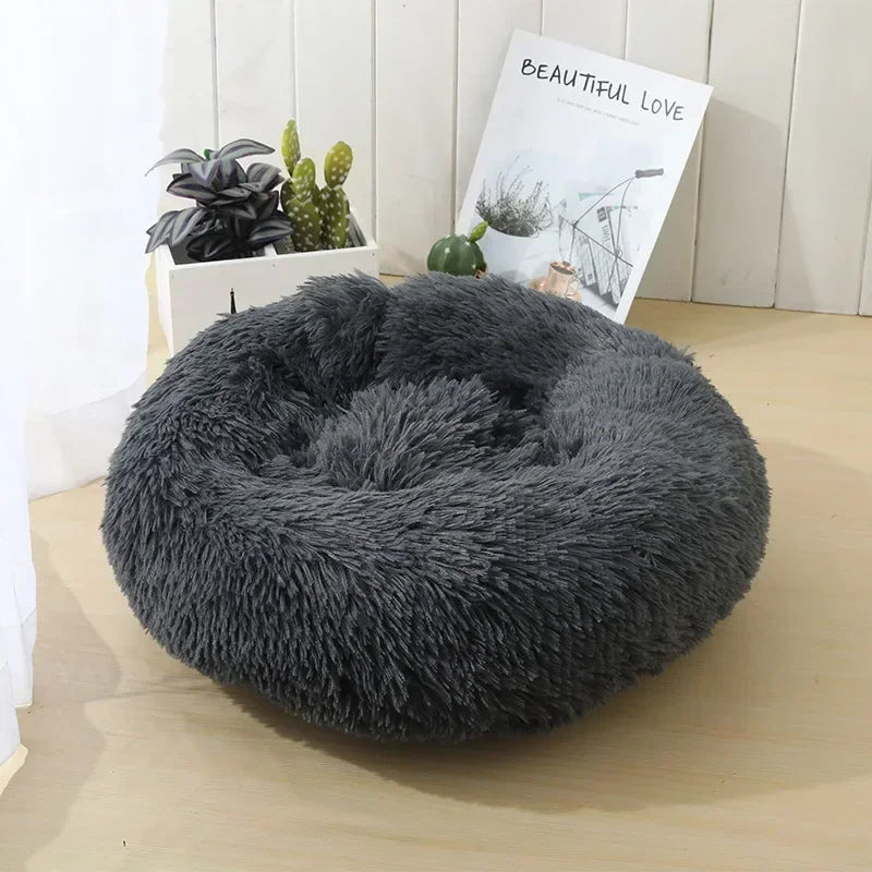 Round Plush Pet Bed – Self-Warming Soft Cushion for Cats & Dogs