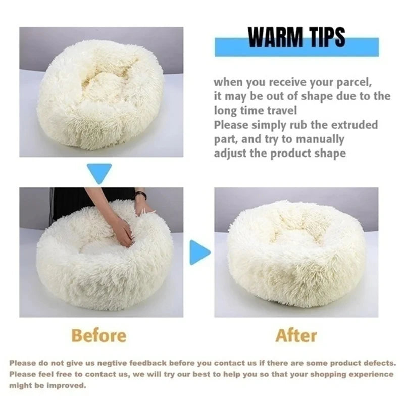 Round Plush Pet Bed – Warm Washable Cat & Dog Sofa