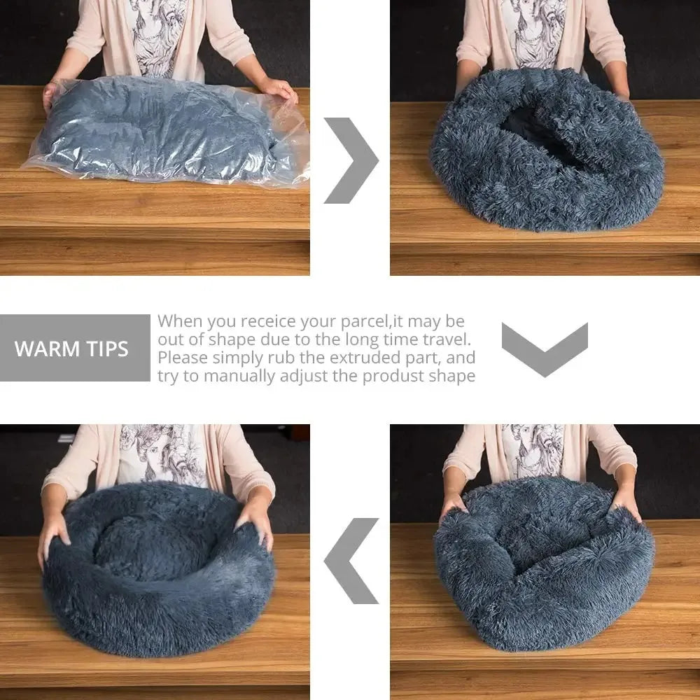 Round Plush Pet Bed – Warm Washable Cat & Dog Sofa