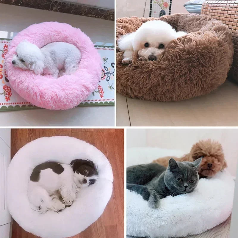 Round Plush Pet Bed – Self-Warming Soft Cushion for Cats & Dogs