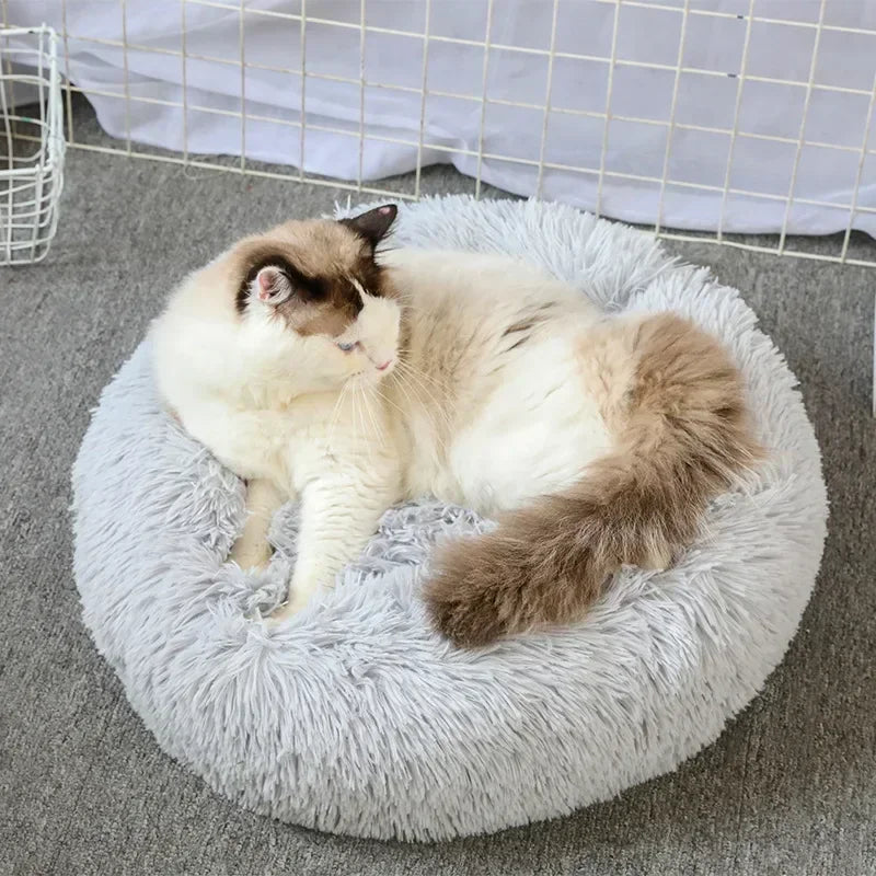Round Plush Pet Bed – Self-Warming Soft Cushion for Cats & Dogs