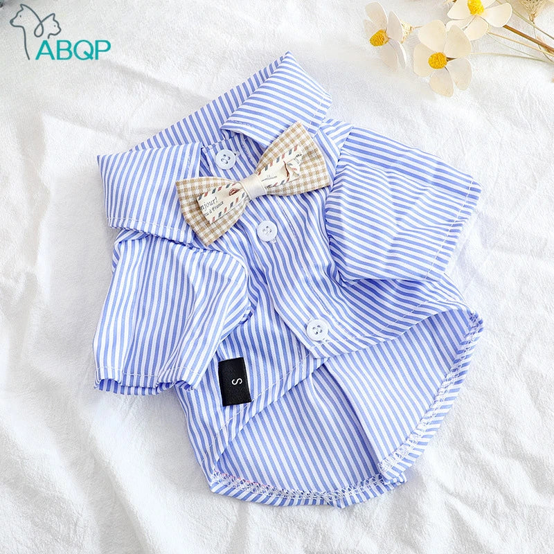 Bowknot Striped Dog Shirt – Summer Fashion for Small Dogs
