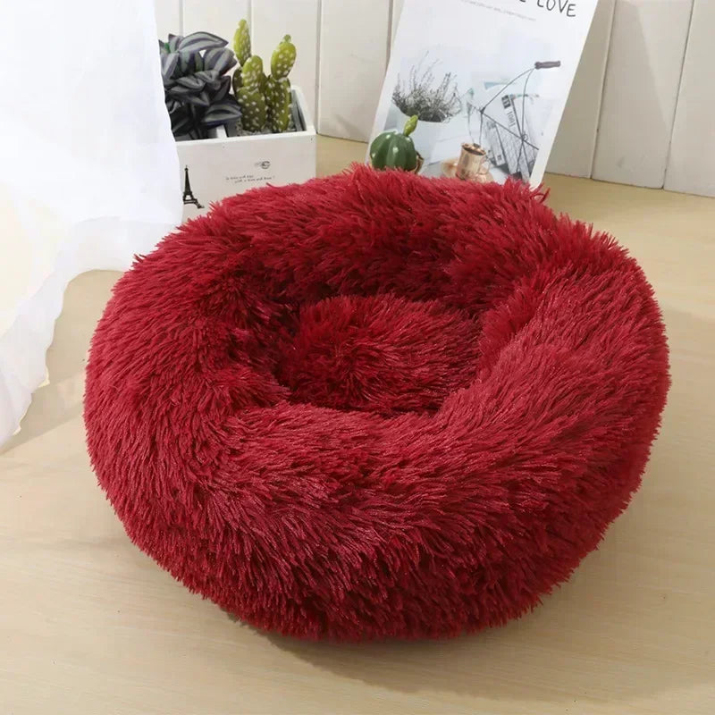 Round Plush Pet Bed – Self-Warming Soft Cushion for Cats & Dogs
