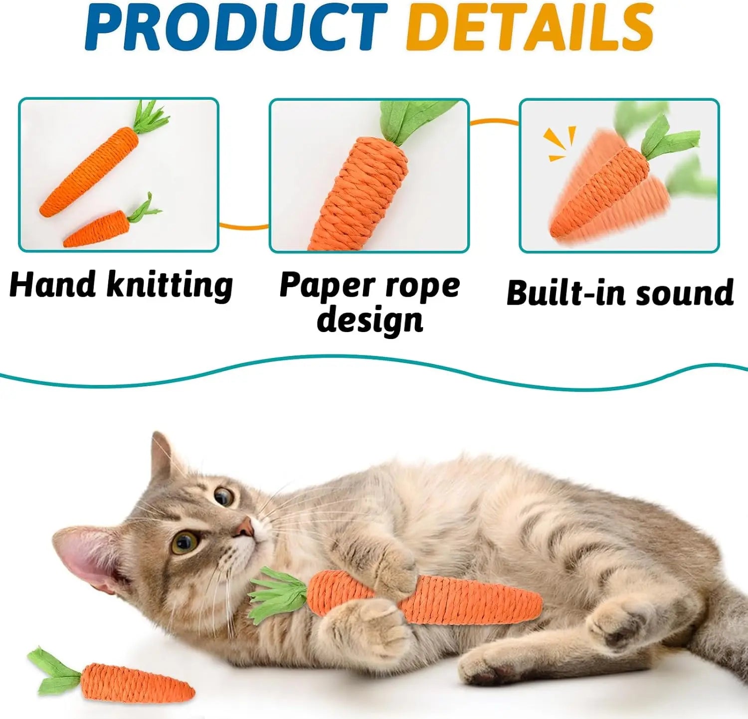 Cat Teething & Play Toy – Carrot Teaser Stick