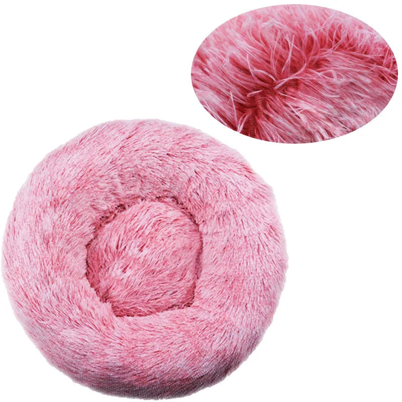Round Plush Pet Bed – Warm Washable Cat & Dog Sofa