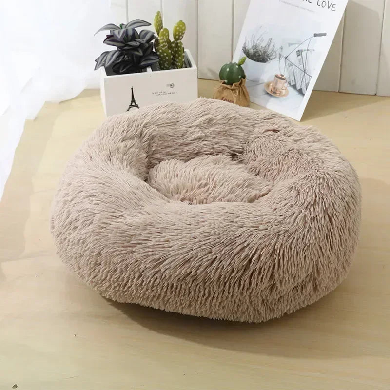 Round Plush Pet Bed – Self-Warming Soft Cushion for Cats & Dogs