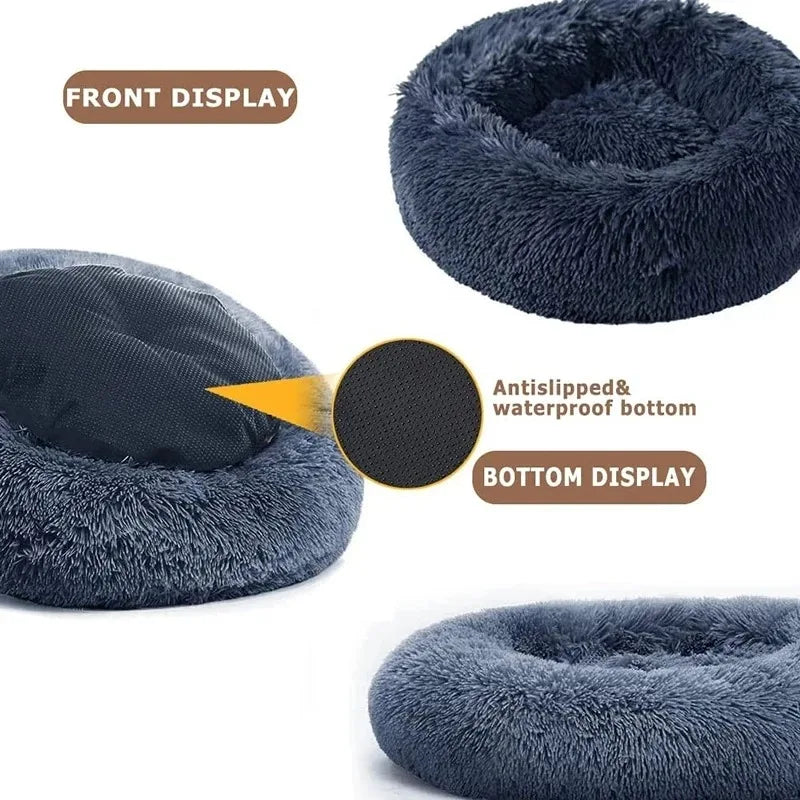 Round Plush Pet Bed – Warm Washable Cat & Dog Sofa