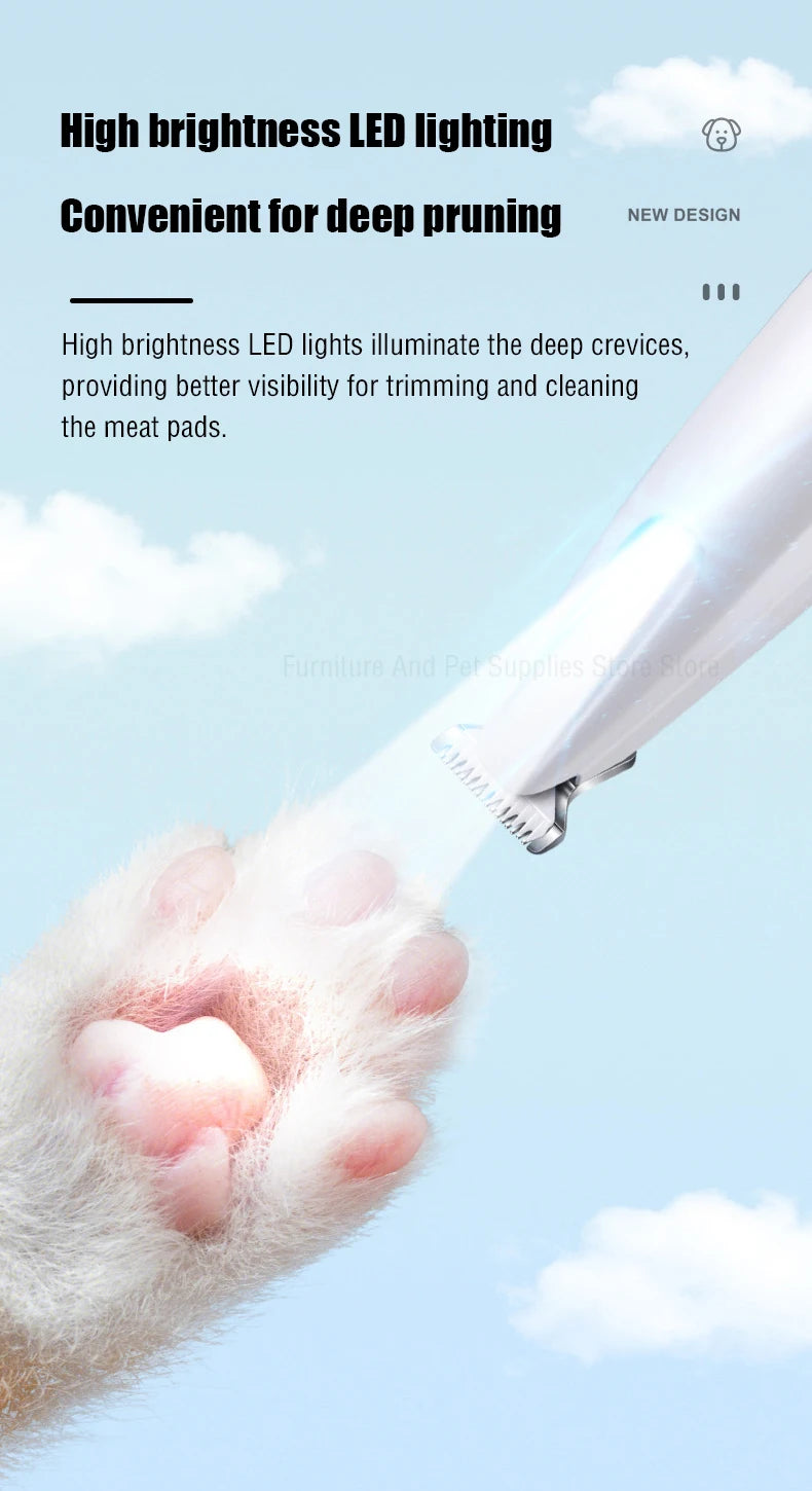Waterproof Dog Paw Trimmer – LED Hair Clipper