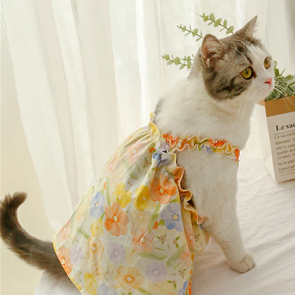 Sphynx Cat & Small Dog Summer Dress – Cotton Suspender Princess Outfit